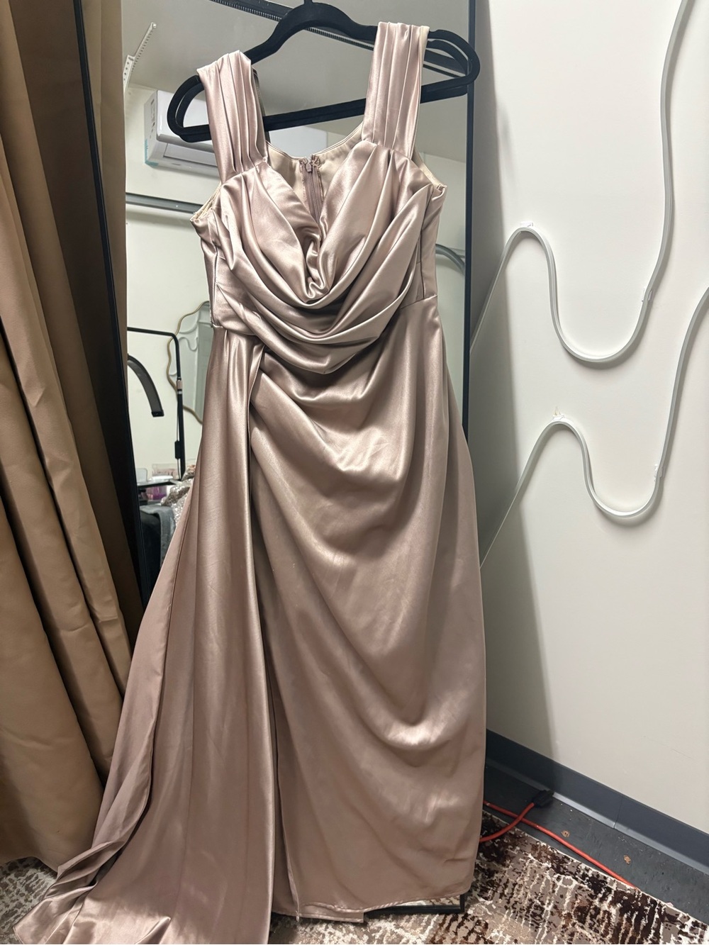 Satin Draped Evening Gown - Taupe Pink